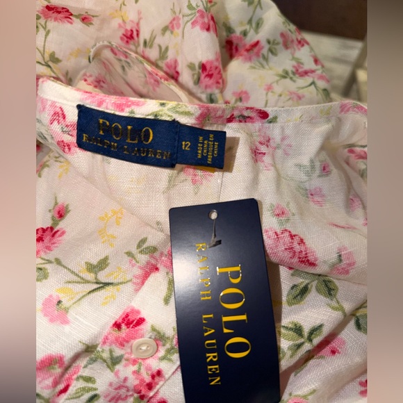 NWT POLO Ralph Lauren Linen Floral Sweet Pea Garden Party Midi Dress Size 12